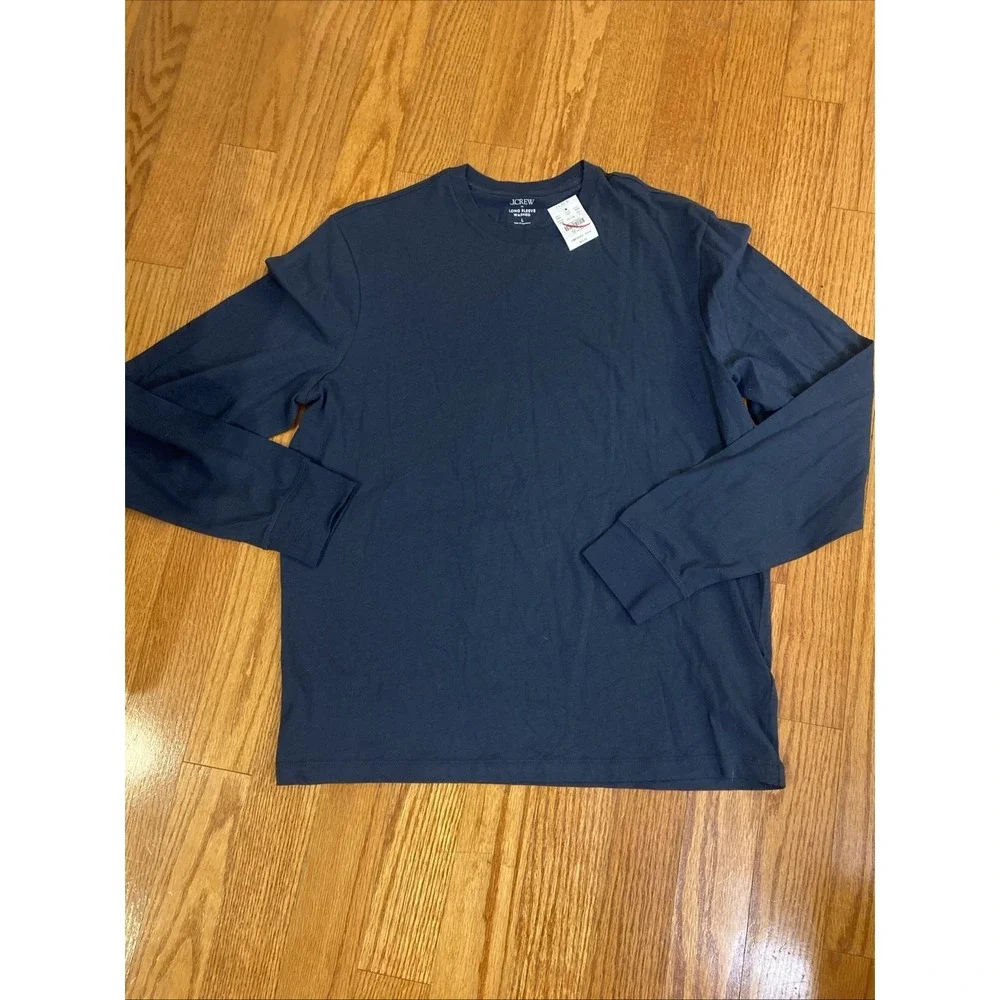 J Crew Mens Long Sleeve Washed Jersey Tee~Size L~Vintage Navy Cotton NWT